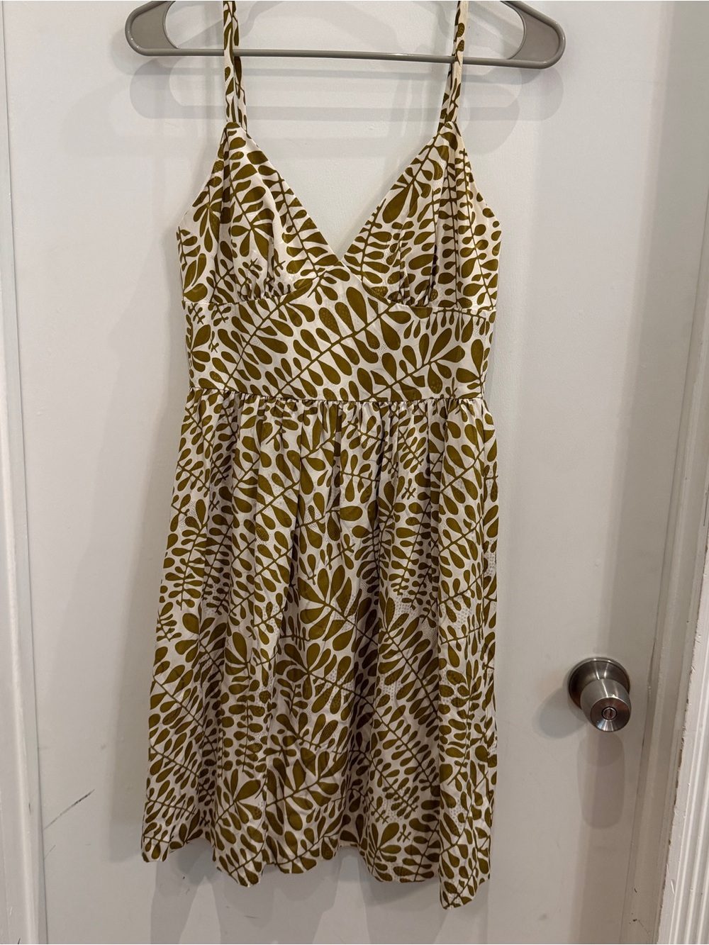 Trina Turk Silk Olive Branch Print A-Line Dress Size 4 Boho Chic